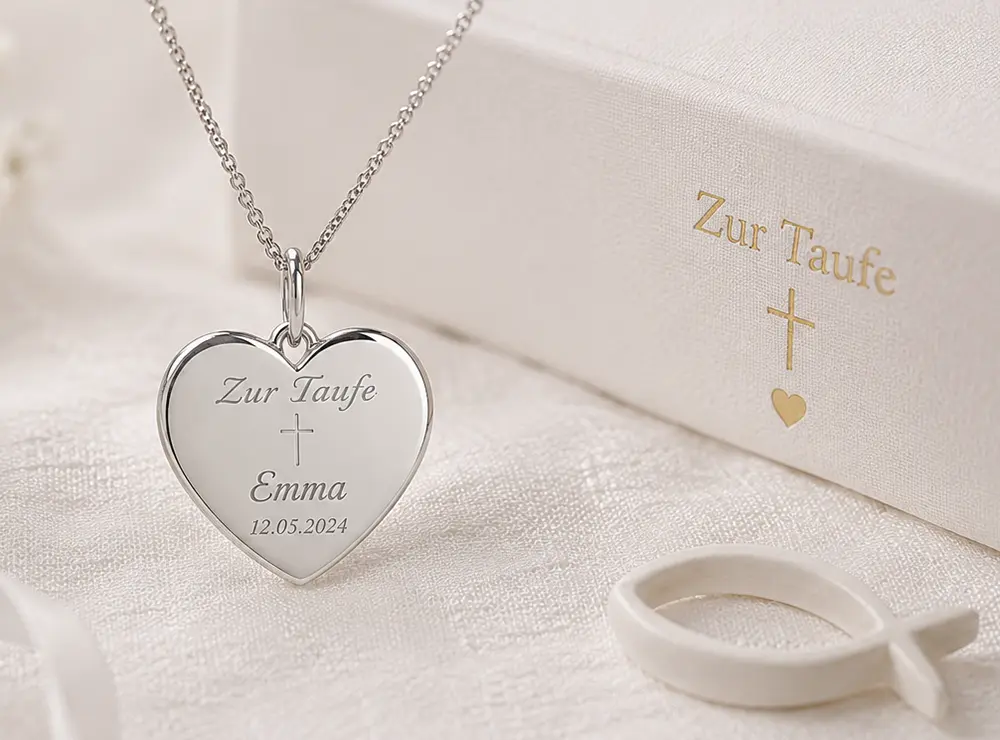 Taufkette Herzform Silber graviert