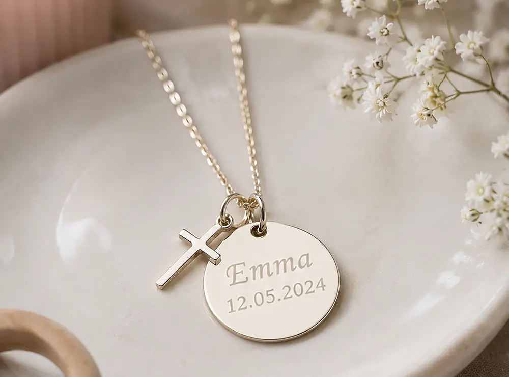 Taufkette rund Chrom mit Gravur